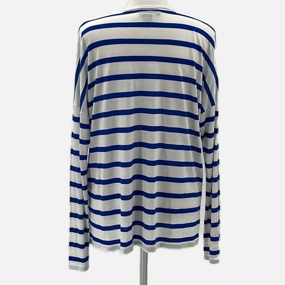 Vince Striped Drop Shoulder Long Sleeve Viscose T Shirt in Blue/White - Small - Picture 3 of 6